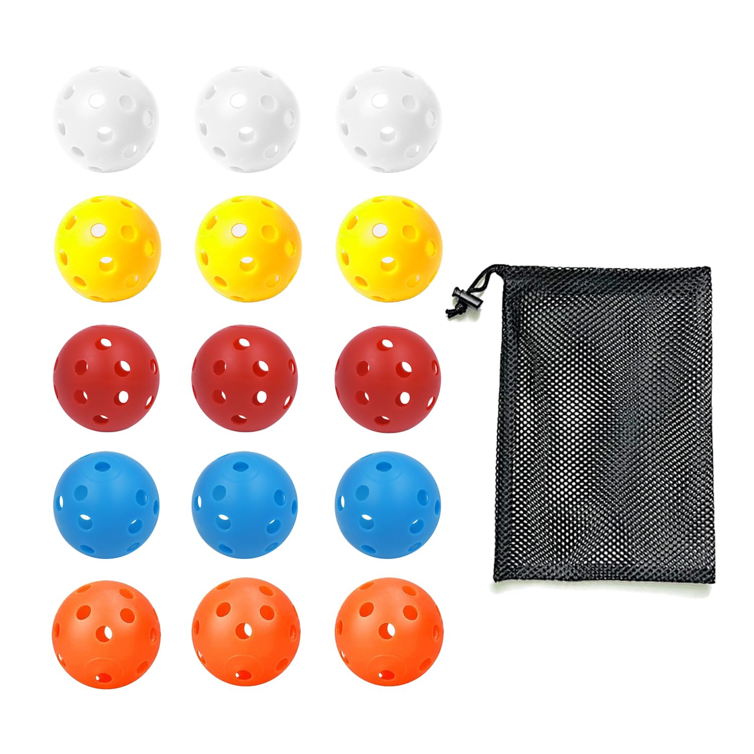 GVSAVY 15PCS Golf Practice Balls with 1 Black Mesh Bag, Hollow Practice Balls, Plastic Golf Balls, Home Outdoor Golf Balls, Outdoor Practice Balls