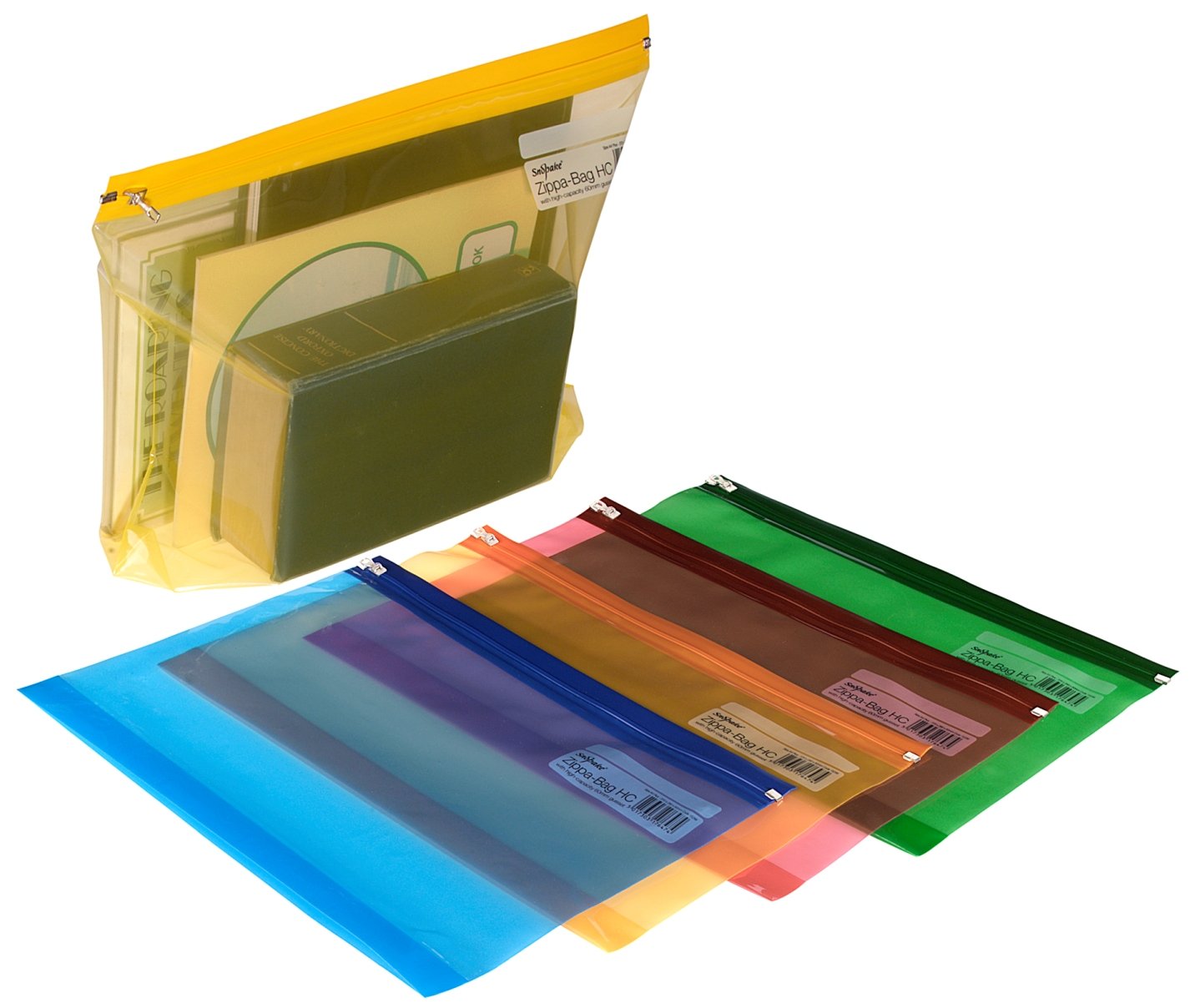 Snopake A4 Plus High Capacity Zippa-Bag with Write-On Label and Side Zip [Pack of 5] 370 x 260 mm – Classic Assorted [Ref: 15299]