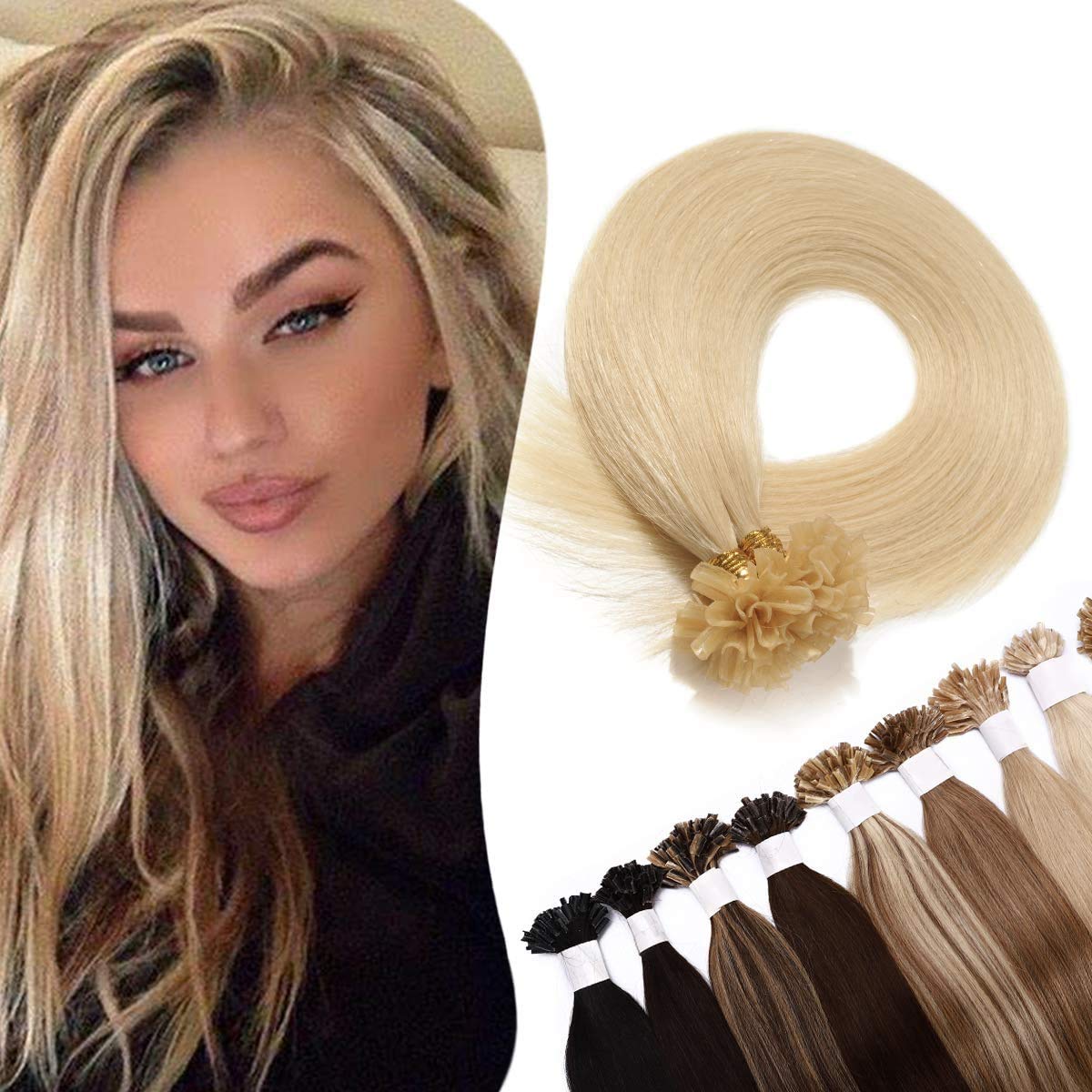 14 inch SEGO Pre Bonded Human Hair Extensions [0.5g*100 Strands] #613 Bleach Blonde Keratin Nail U Tip 100% Remy Real Invisible Straight (50g)