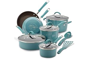 Rachael Ray Cucina Nonstick Cookware Pots and Pans Set, 12 Piece, Agave Blue
