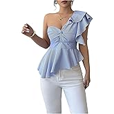Milumia Women's Asymmetrical Twisted Top Ruffle Hem One Shoulder Sleeveless Blouse