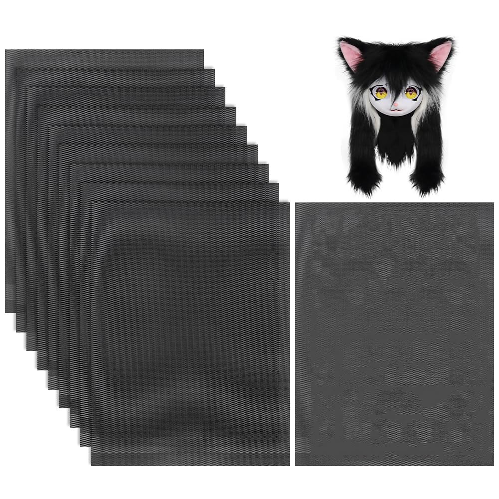 BENECREAT 10 Sheets Fursuit Eye Mesh, 30x22cm Black PVC Custom Eye Mesh Waterproof Printable Net for Furries Cosplay, Art Dolls, Sculptures, Props, Fursuits, Craft Making