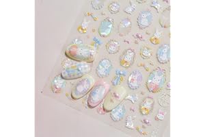 NBNTGH Rabbit Nail Art Sticker Easter Nail Decals Cartoon Nail Stickers for Nails Art Self Adhesive 5D Embossed with Pearl Design Nails Charm for Women DIY Manicure Supplies