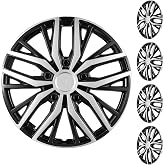 XLAVTIY 15 Inch Silver Black Hubcaps Wheel Covers, Universal R15 Hub Caps Replacement Snap-On Rim Covers for Cars with Standard Flat Steel Wheels, Set of 4 (Silver and Black)