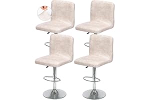 FUANGUI Bar Stool Covers Set of 4, Faux Leather Looking Stretch Bar Stool Chair Cover Slipcovers, Counter Stool Bar Chair Covers for Kitchen Pub Dining Room Retro Style Home Deco - Beige Pink