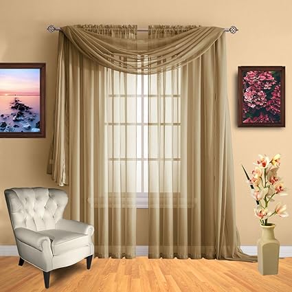 Chocolate Lime 6 Piece Swag Voile Panel Curtain Set Many