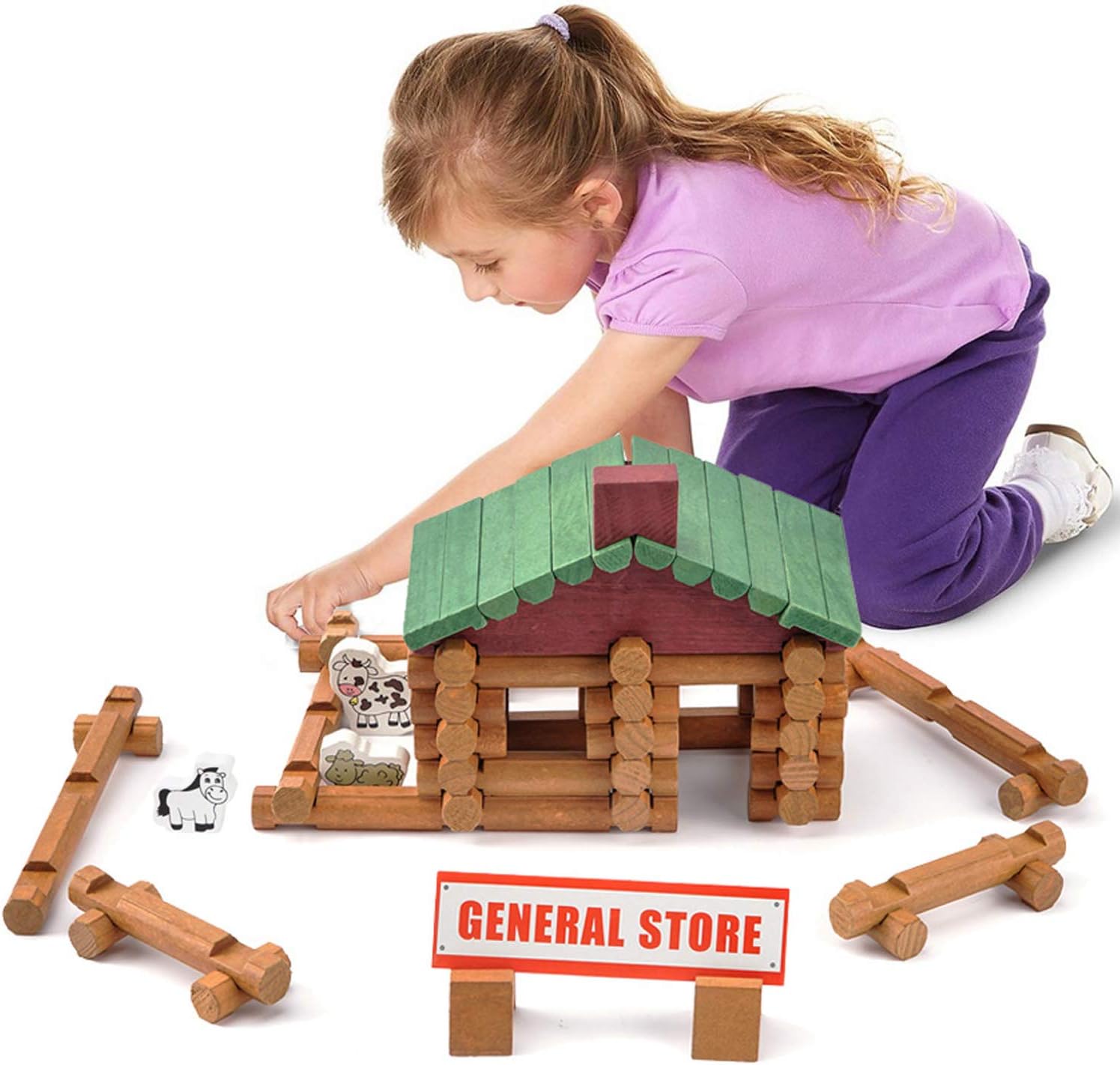 Wondertoys 170 Pieces Wood Logs Set Ages 3+, Classic Building Log Toys for Boy, Creative Construction Engineering Educational Gifts: Toys & Games