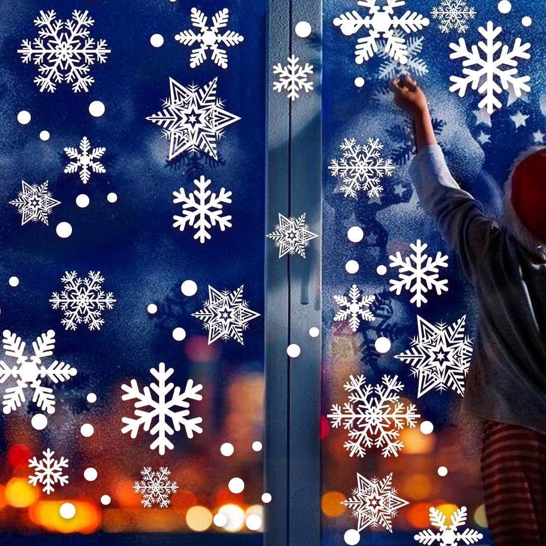 Window Treatments - Q-BABY 200 PCS Christmas Decorations Window Clings Static Snowflakes Stickers for Christmas Window Decoration Ornaments