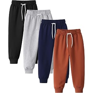 4 Pack Toddler and Boys Sweatpants Athletic Cotton Jogger Pants for Sports | Adjustable Elastic Waist with Drawstring, Cuffed
