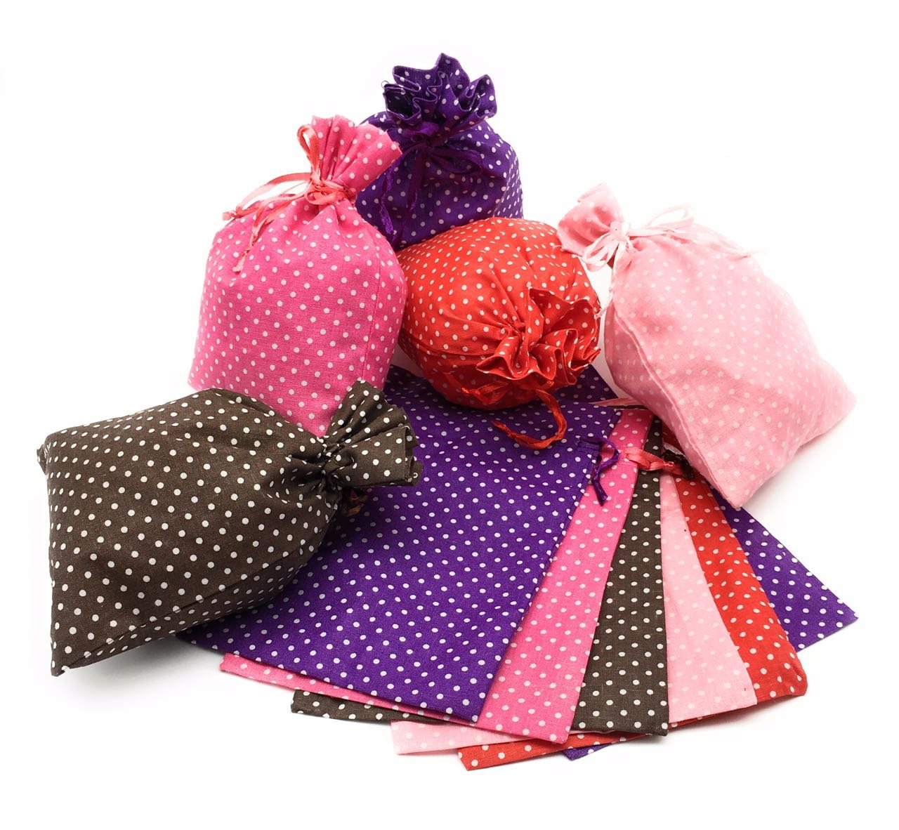 satyam kraft women's cotton polka dot potli (multicolour) - pack of 6