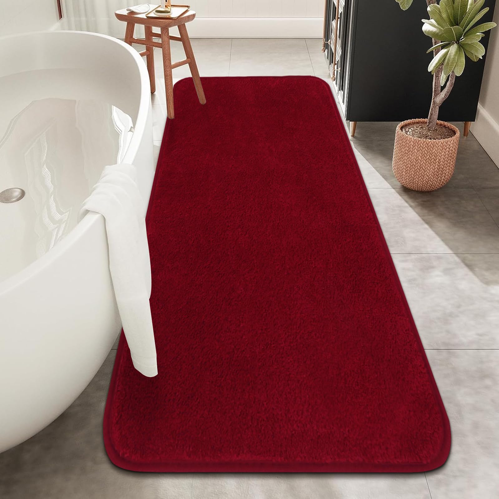 Rururug Bathroom Mat, Soft Microfibre Bath Mat, Bathroom Rug, Large 120 x 50 cm, Non-Slip, Washable, Red