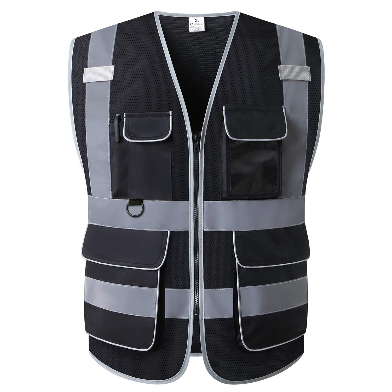 Photo 1 of UNINOVA High Visibility Safety Vest - Multi Pockets Reflective Mesh Breathable Workwear, ANSI/ISEA Standards (Large, Black Mesh)