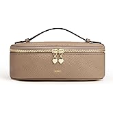 Kattee Makeup Bag for Women, Leather Cosmetic Bag, Working Makeup Bags for Ladies with Handles, Portable Travel Toiletry Bag,Apricot
