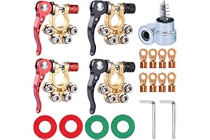 SUNMORN Battery Terminal Connectors 4 Pieces, Battery Terminal Cleaner, Copper Wire Lugs, Fiber Washers, Hex Wrench, Battery Terminals, Quick Disconnect Quick Release, for SAE/JIS Type A Posts