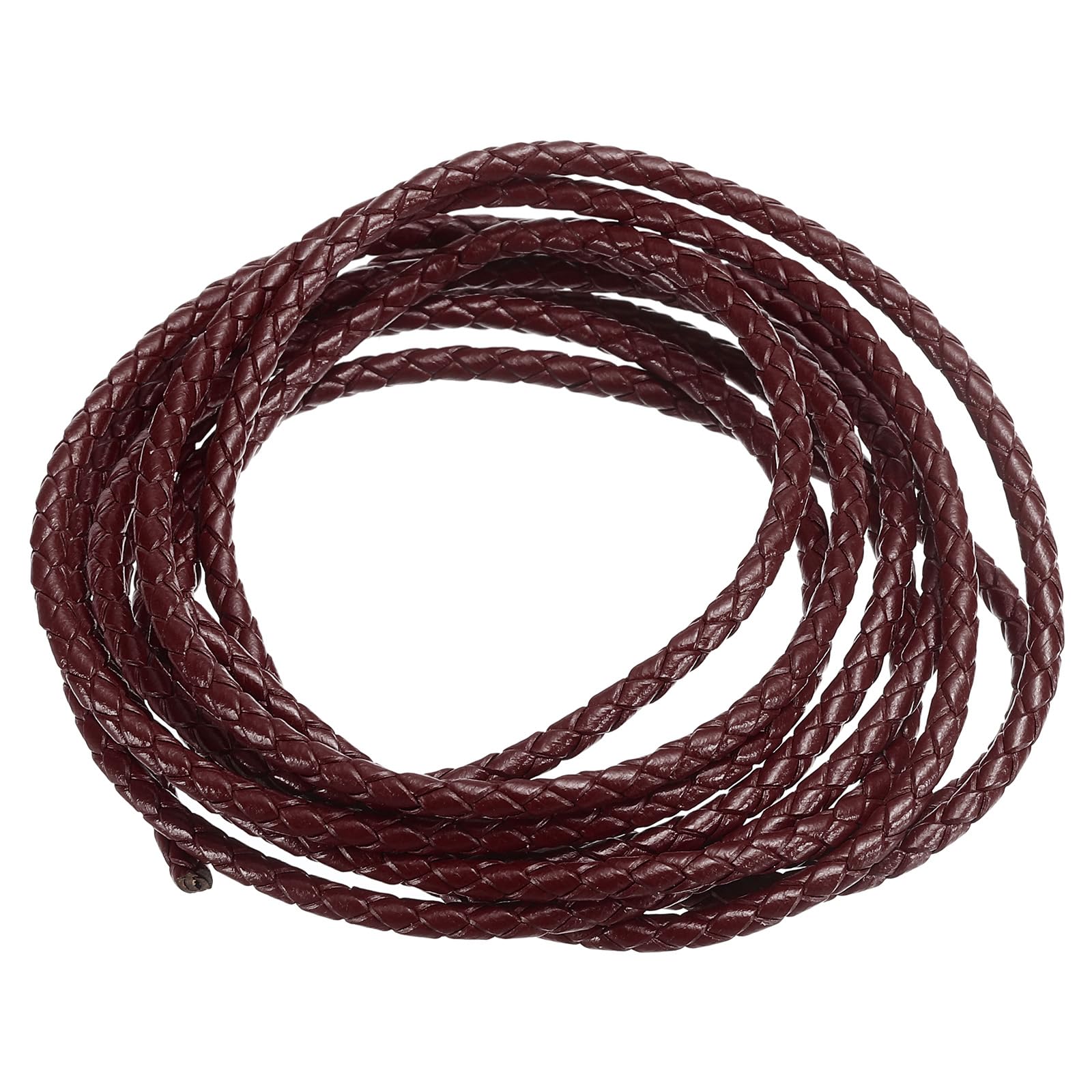 PATIKIL Round Braided Leather Cord, 3mm Round Braided Genuine Leather Cord Rope Folded for Crafts Jewelry Making Necklace Bracelets, Wine Red (2.2 Yards)