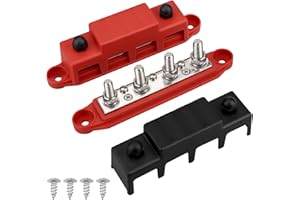 MIDCOS Power Distribution Block 12V 250A Bus Bar (M8) Marine Bus Bar, 4 X 5/16"(M8) Studs 12 Volt Bus Bar Terminal Block with Protective Cover for Automotive, Marine and Solar Wiring- Negative & Positive