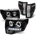 AKKON Smoked Dual Halo LED Projector Headlights For 2004-2008 Ford F150 & Lincoln Mark LT - Replacement Assemblies