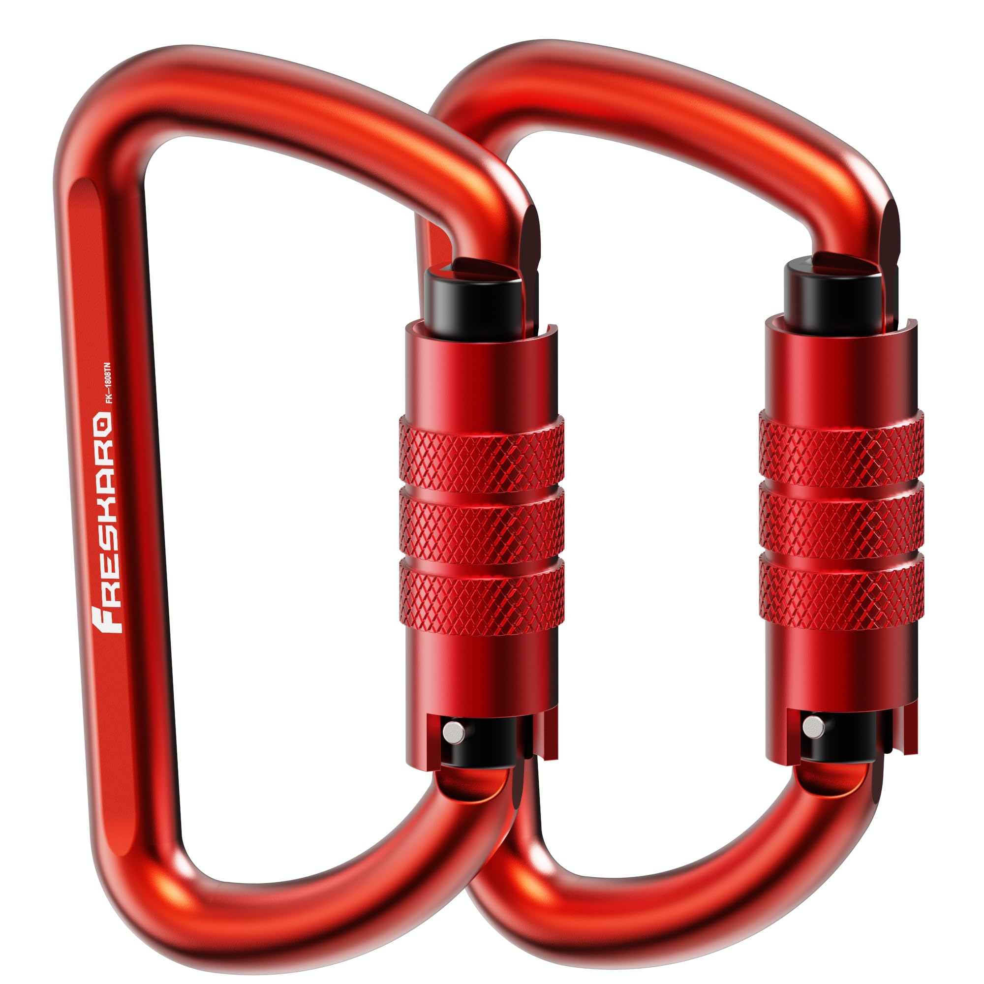 FresKaro 3inch 12kN Twist Locking Carabiner Clips, Weight Rating 1224kg, Auto-Lock Aluminum Carabiners Heavy Duty, for Hammocks, Yoga Swing, Camping, Keychain, Dog Leash, 2pcs, Red