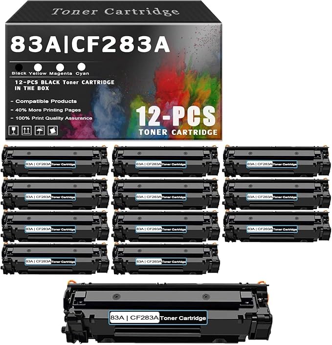 Amazon.com: 12-Pack 83A | CF283A Black Toner Cartridge Compatible for HP 83A | CF283A Ink 