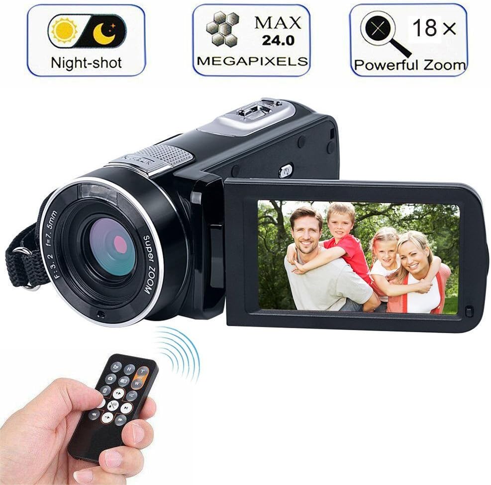 Digital Camcorder with IR Night Vision, WEILIANTE Full HD Digital Video Camera 24.0Mega Pixels 18X Digital Zoom (Two Batteries Included)
