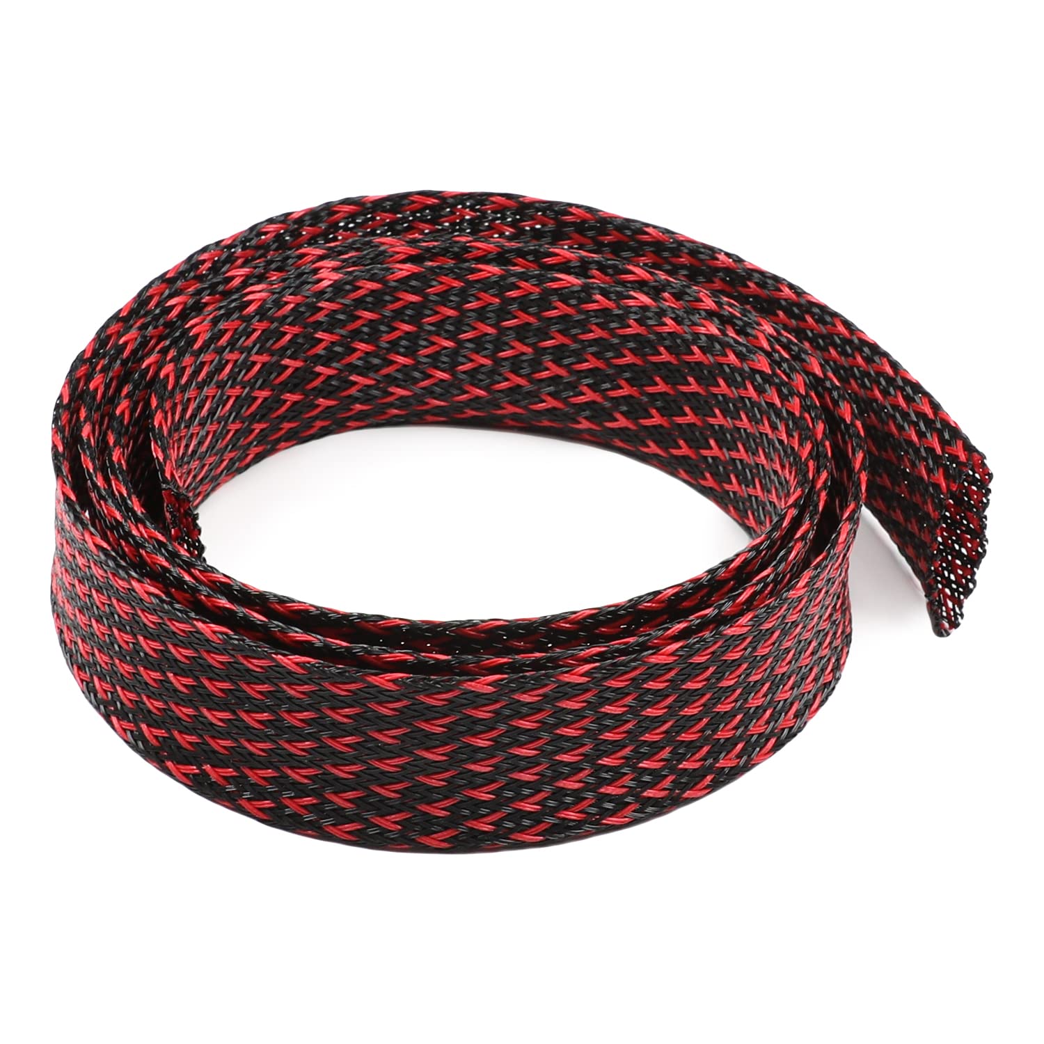 Othmro 1Pc Cable Management Sleeve, Braided Cable Tidy Black and Red, 1m Cable Organizers Cable Protector Wire Tidy for TV/PC USB Cable, 25mm Width — image 1