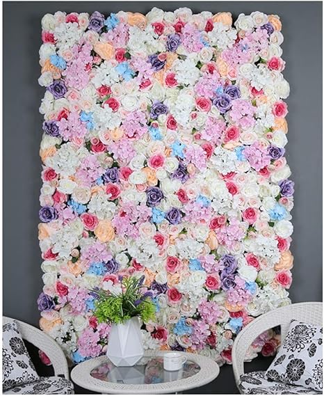 Amazon Fendouba 造花のパネル壁装飾 フラワーウォール 背景 ウェディング ブライダルシャワー ベビーシャワー およびイベントインテリアはカラフル カラフル アジサイをバラ 造花 オンライン通販