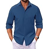 COOFANDY Casual Shirts for Men Long Sleeve Button Up Shirt Untucked Shirt Demin Blue