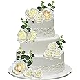 Flower Cake Toppers Boho Cake Toppers White Rose Flowers Leaves Cake Decorations for Girl Women Birthday Wedding Bridal Party Supplies
