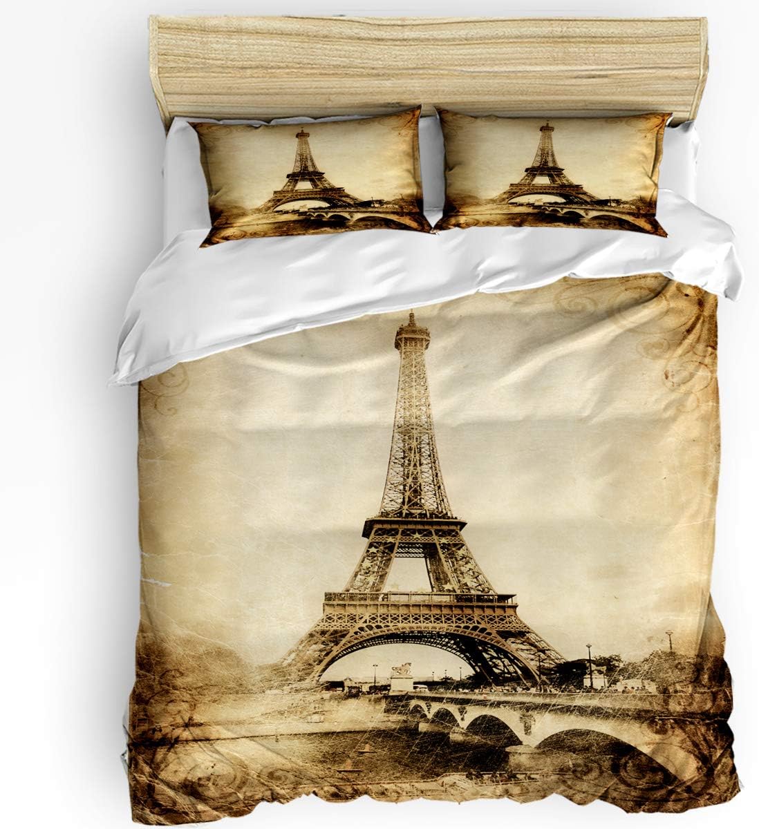 Arts Language Bedding Duvet Cover 3 Pcs Set Queen Size Nostalgia Paris Ultra Soft Comforter Cover for Kids/Adults/Teens Quilts Set with 1 Duvet Cover, 2 Pillow Shams