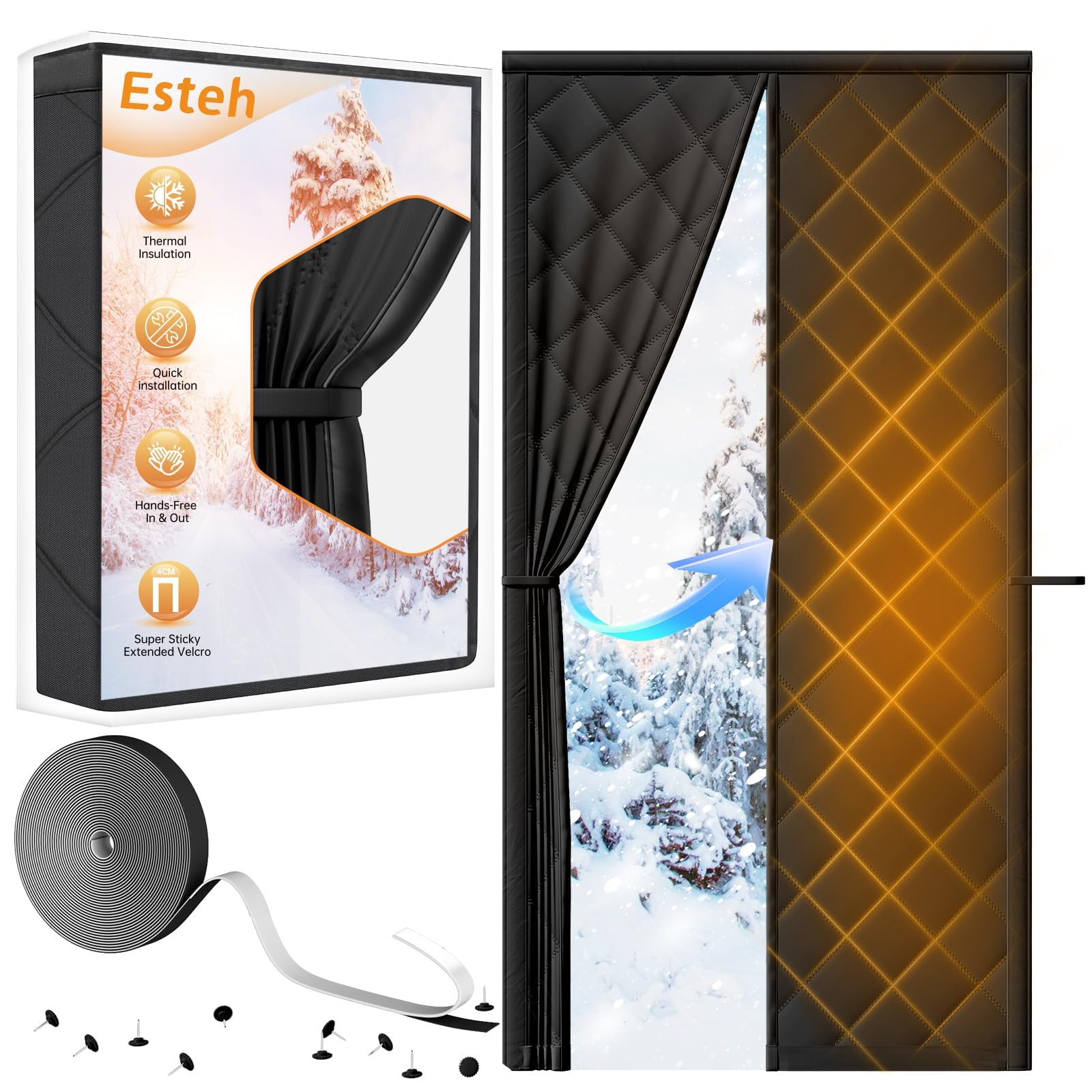 Photo 1 of Magnetic Thermal Insulated Door Curtain for Winter Fits Door Size 72" x 80", Temporary Thermal Door Cover for Cold with Thickened Cotton, Window Insulation Kit for Sliding Glass Doorways-Black