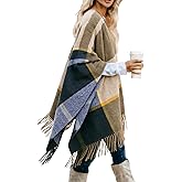 Moss Rose Women's Travel Plaid Shawl Wrap Open Front Poncho Cape for Fall Winter