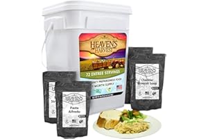 HEAVEN'S HARVEST Heaven’s Harvest 25-Year Family Food Kit — Premium Emergency Food Supply. Freeze Dried Survival Food Kit + Water-Proof 25-Year Storage Bucket. MRE Meals, Non-Perishable Camping Food