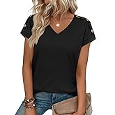 XIEERDUO Womens Summer Tops Short Sleeve Shirts with Buttons V Neck Trendy Tunic Blouses Beach Vacation Clothes