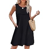 OFEEFAN Womens Pleated Front Tank Dresses Fashion Spring Sleeveless Pockets Sundress Casual Summer