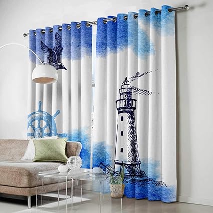 Amazon Com Homecreator Window Blackout Curtains Blue Lighthouse