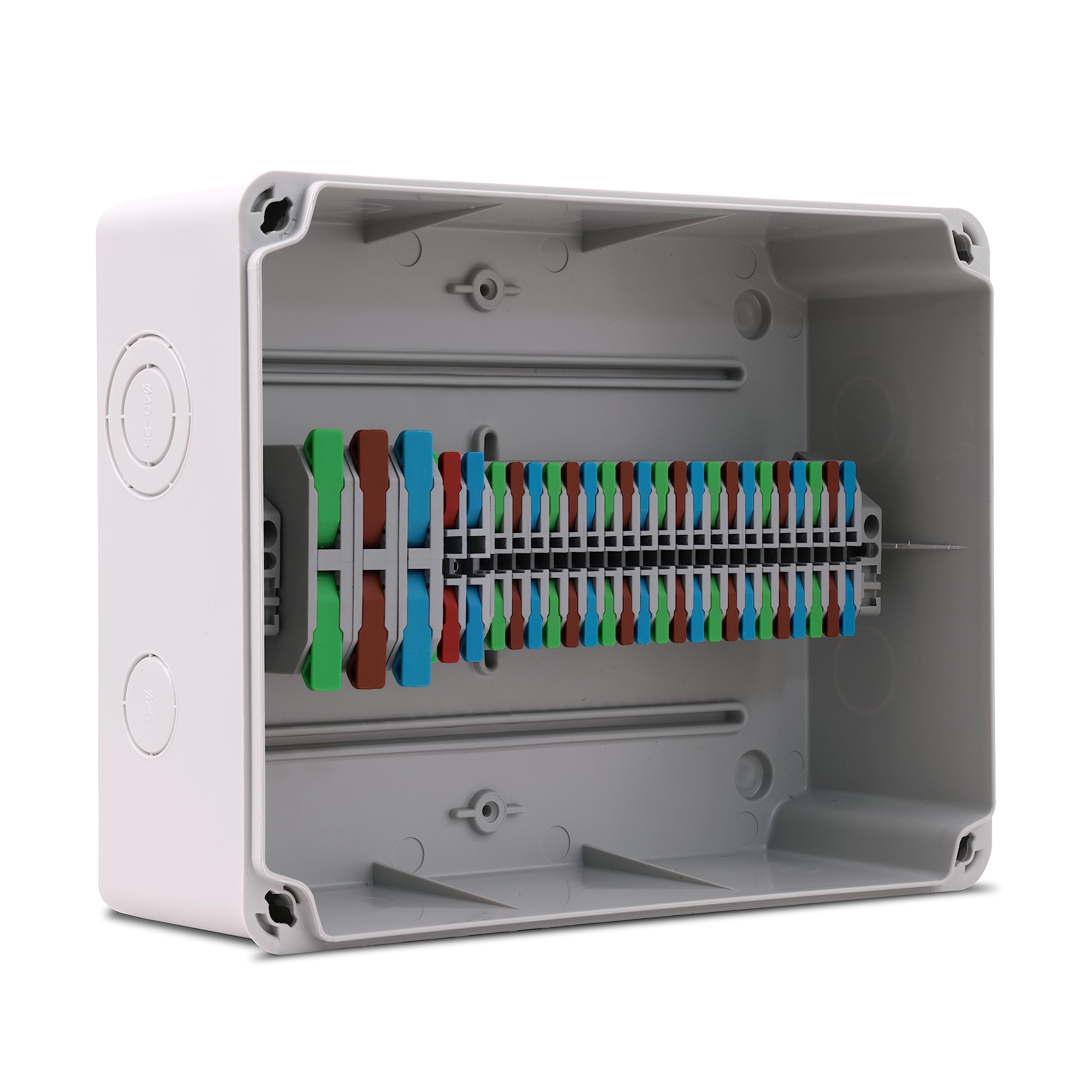 G-ProBox Plus Lever Junction Box IP65, with three sizes of coloured lever terminals, 246mm x 185mm x 100mm