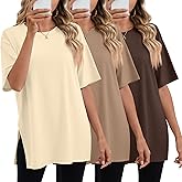 Huukeay 3 Pack Women's Oversized Gym T Shirts Short Sleeve Side Split Crewneck Tops Casual Summer Workout Baggy Basic Tee