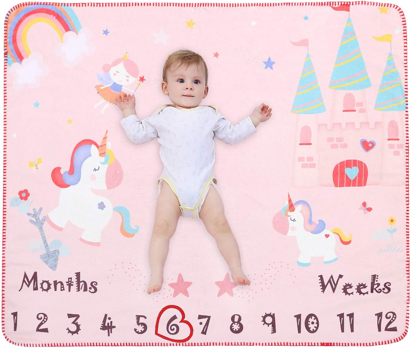 Baby Milestone Blanket Photography Soft Monthly Baby Fleece Blanket for Baby Girl & Boy Perfect Baby Presents Newborn Baby Shower Pink 47 * 39inch (Unicorn)