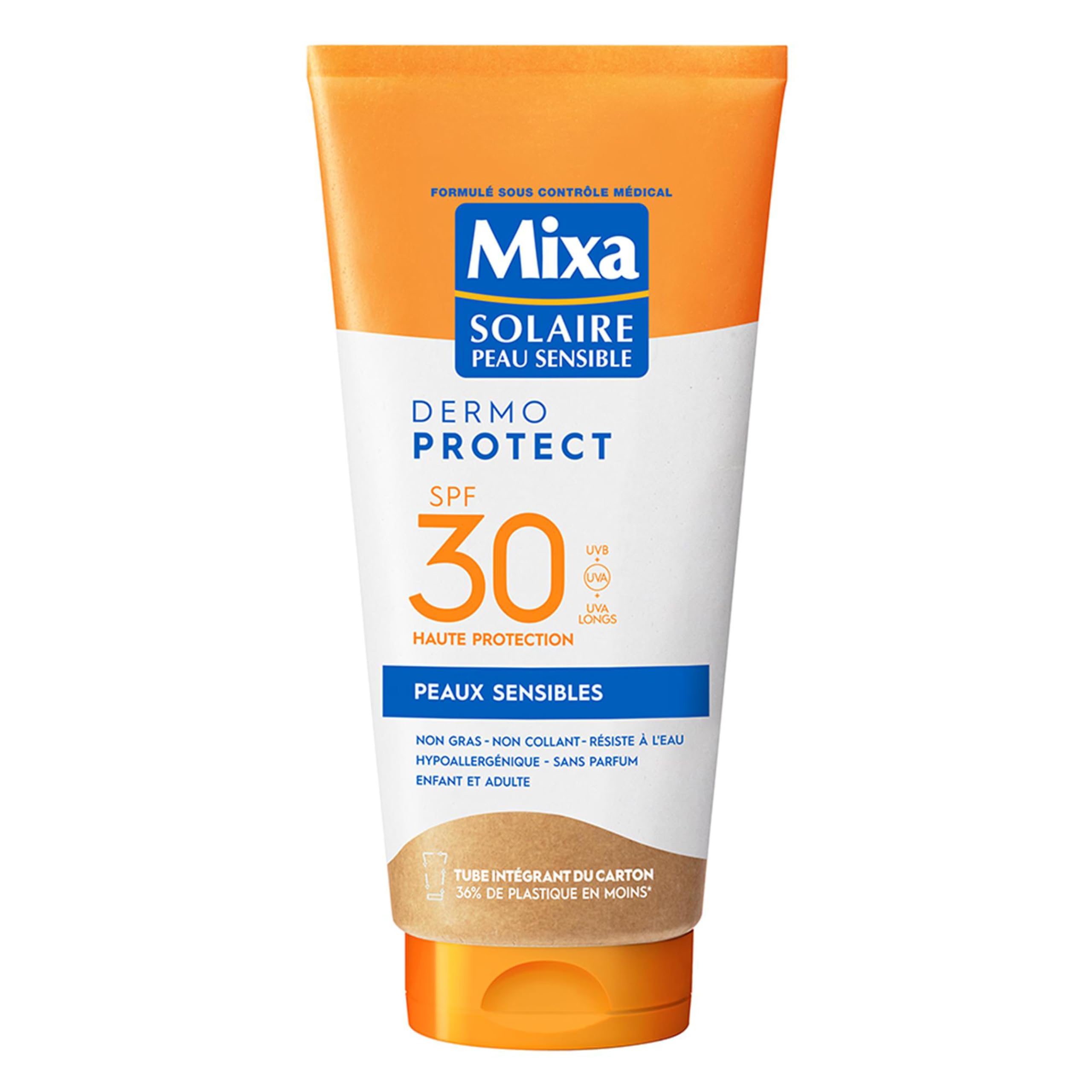 Mixa Sun Milk for Sensitive Skin - Sun Milk with High Protection SPF30 UVA, UVA, UVB - Children Adults - Waterproof - Hypoallergenic, Fragrance Free - 175 ml