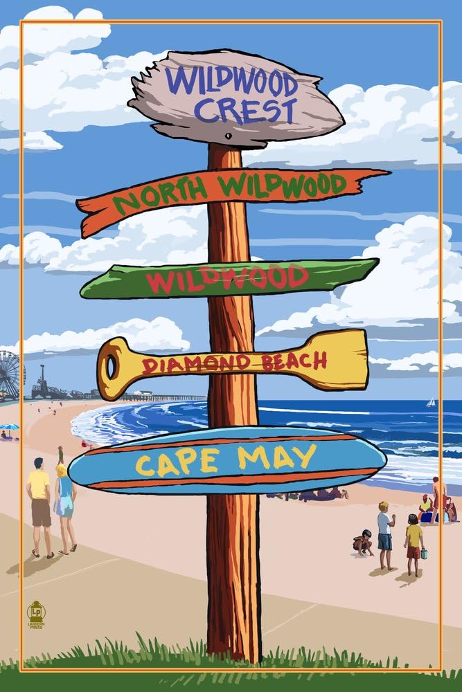 Wildwood Crest, New Jersey - Destinations Sign (16x24 Giclee Gallery Print, Wall Decor Travel Poster)