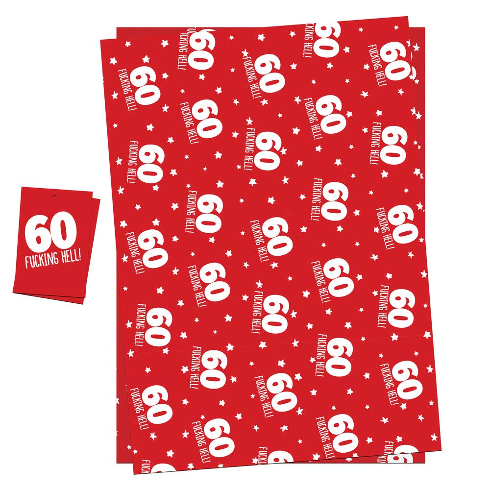 60th Birthday Wrapping Paper Gift Wrap & Tags for Men Women Funny Adult Theme Pack 2
