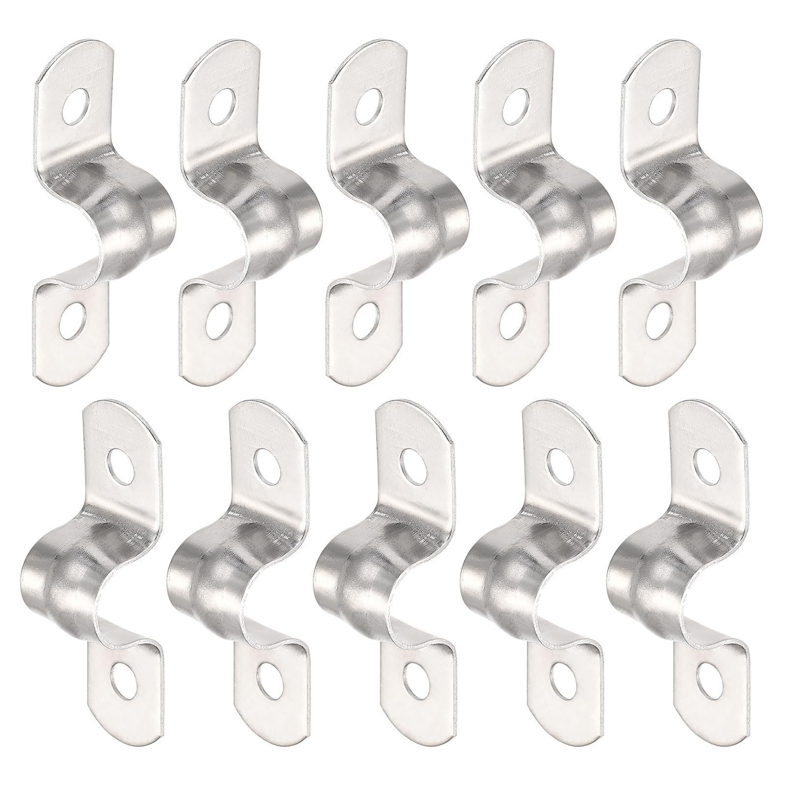 DTGN 12mm(W) Two Hole Strap - 45Pack - Good for Industrial 10mm Dia Pipe Fixing - 201 Stainless Steel Rigid Pipe Strap Clamp - Silver Tone