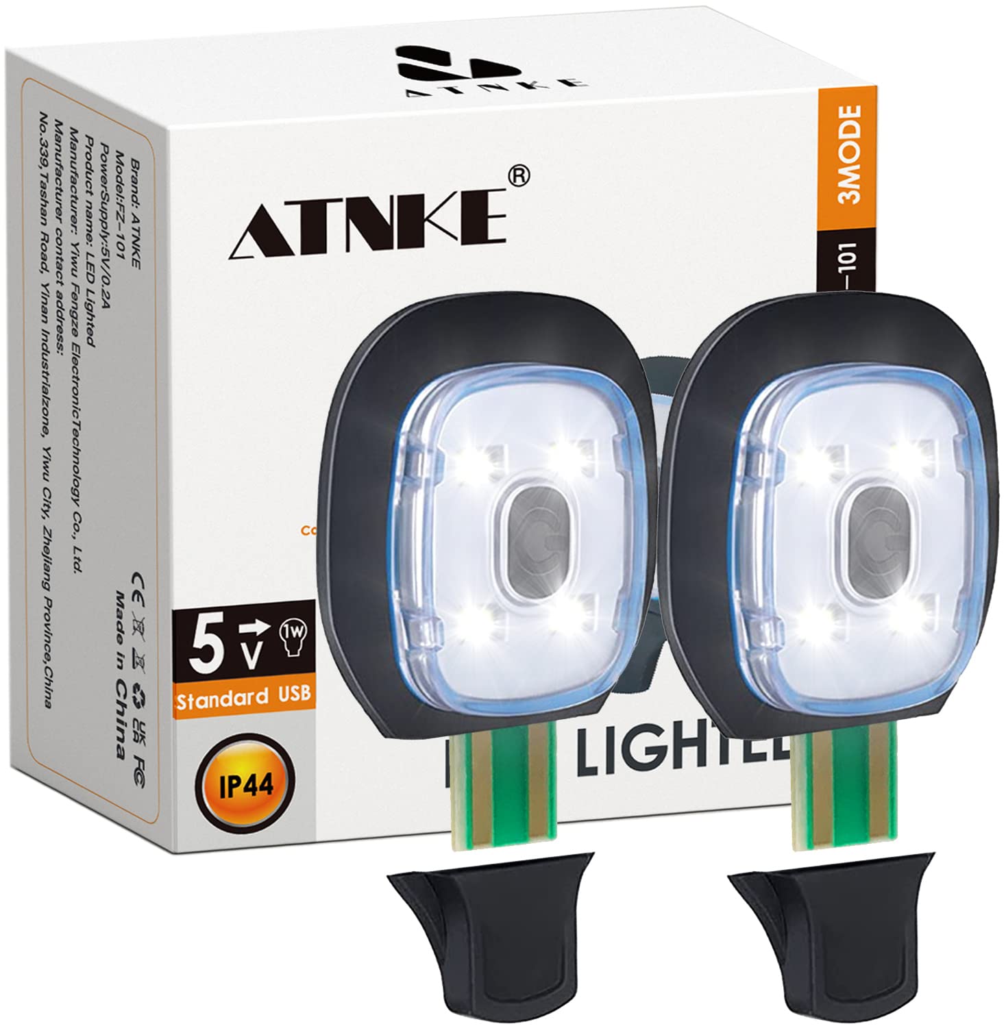 ATNKE Replacement LED Lights for Lighted Beanie Cap,USB Rechargeable Ultra Bright Waterproof Light Lamp Red and Blue Flashing Alarm Headlamp/White Light-2PC