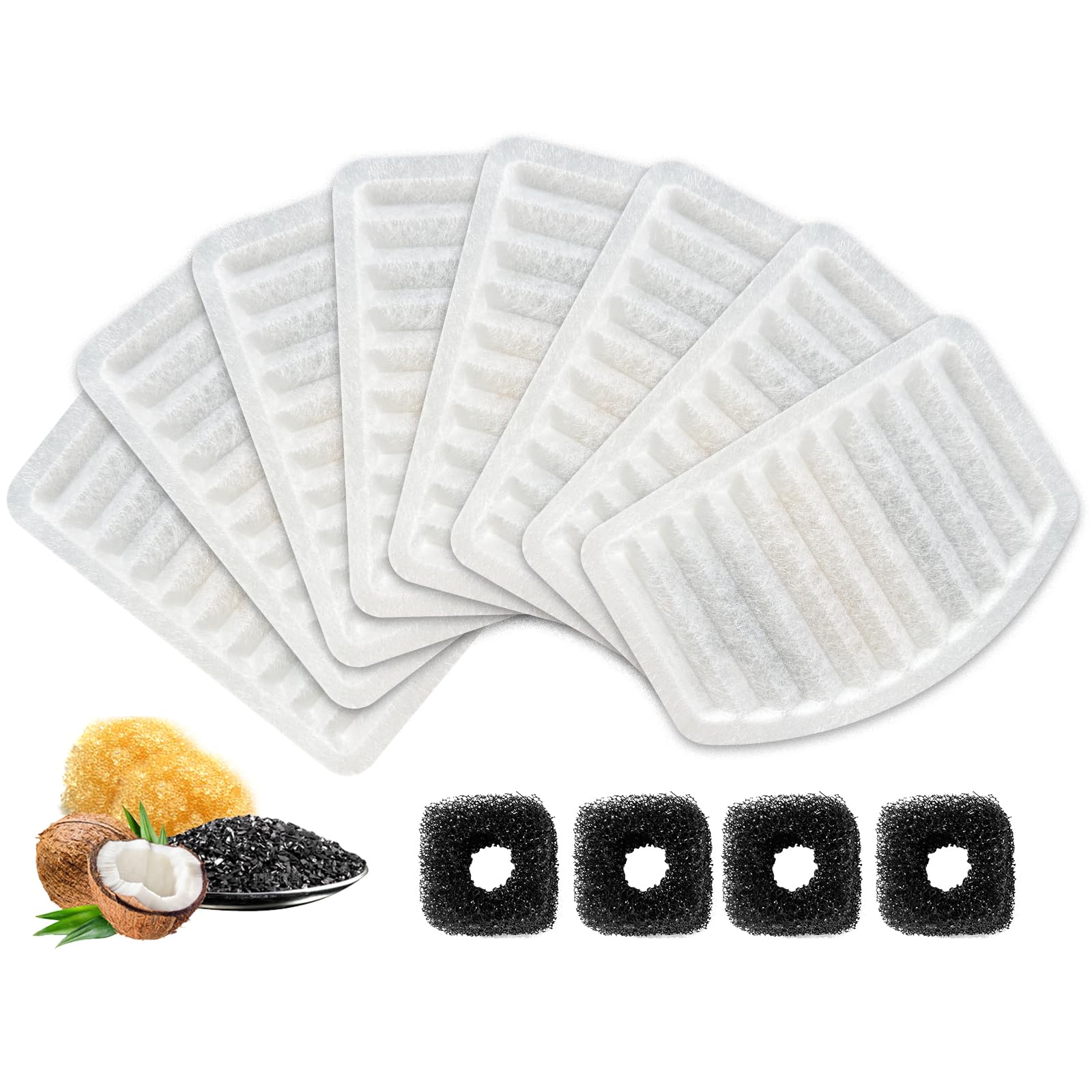 GoldenSun Cat Water Fountain Filters, ONLY for D36/D66 Cat Fountain with Water Level Window, Carbon Resin Filters Dog Water Dispenser Filters Replacement with Pump Sponges(8filters+4sponges)