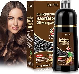 Brown Hair Dye Shampoo 3in 1, Haarfarbe Shampoo Dunkelbraun Gegen Graue Haare Abdecken, Sofortiges Haarfärbeshampoo, Farbshampoo Braun für Männer Frauen 500ml