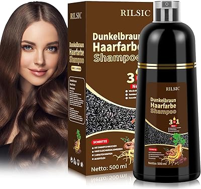 Brown Hair Dye Shampoo 3in 1, Haarfarbe Shampoo Dunkelbraun Gegen Graue Haare Abdecken, Sofortiges Haarfärbeshampoo, Farbshampoo Braun für Männer Frauen 500ml