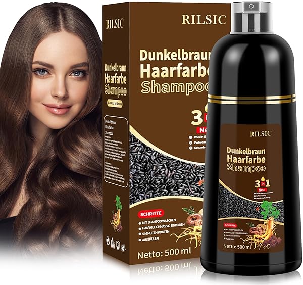 Brown Hair Dye Shampoo 3in 1, Haarfarbe Shampoo Dunkelbraun Gegen Graue Haare Abdecken, Sofortiges Haarfärbeshampoo, Farbshampoo Braun für Männer Frauen 500ml