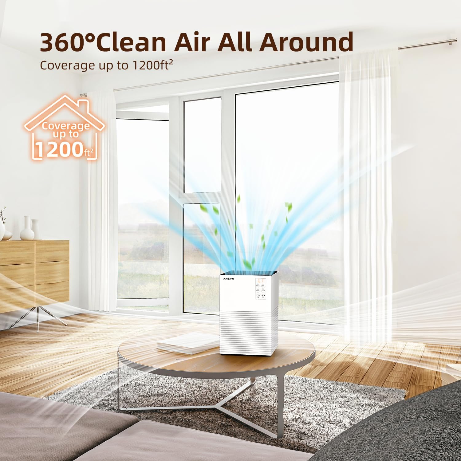 Air Purifier for Home Large Room Up to 1200 Sq Ft, Air Cleaner with H13 Filter, Air Quality Sensor, 4 Timers, 3 Speeds Fan, Quite Air Purifier for Dust, Pet Hair, Pollen