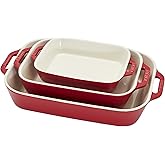Staub 3-Pc Ceramic Baking Dish Set, Oven Safe Up To 570&deg;F, Red | Oven-to-Table for Lasagnas, Roasts &amp; Apple Crisp. Dishwasher Safe Includes Baking Dish 7.5 x 6", 10.5 x 7.5" &amp; 13 x 9" Cherry