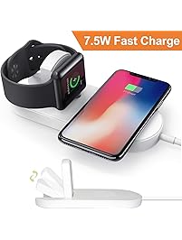 CulaLuva Magnetic Wireless Charger 2-in-1 Pad Stand Cable Compatible with Apple Watch, for iPhone X/8/8 Plus, compatible with iWatch Series 1/2/3, 38mm 42mm, Samsung S8 Series, Note 8